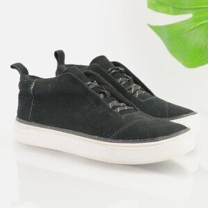 TOMS Womens Riley Sneaker Size 7 Black Suede Mid‎ Lace Up Casual Shoe Comfy